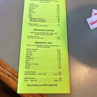 menu