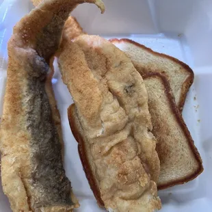 two pieces of bread and a fish