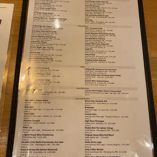 Drink menu