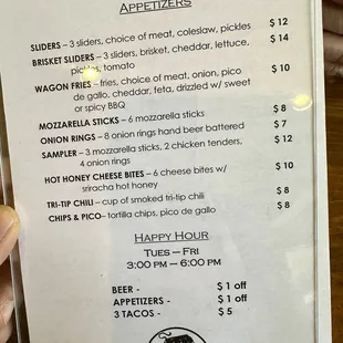 Appetizers menu March 2024