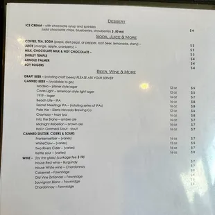 Dessert &amp; alcohol menu March 2024