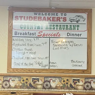 Special's menu.