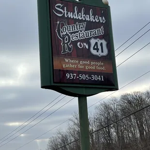 a sign for studebaker&apos;s country restaurant