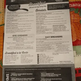 Studebaker&apos;s Country Restaurant Menu Page 1