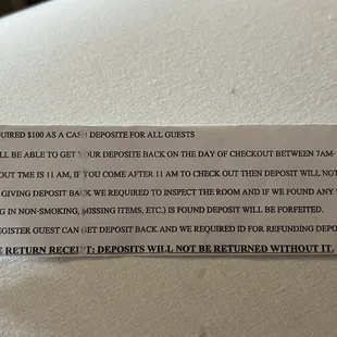 Sketchy cash deposit form with broken English