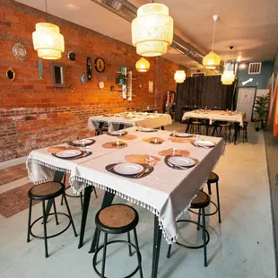 Private event table-setup with rose gold place settings.