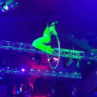 She was performing so low to the dance floor, a 6ft person could touch her hoop