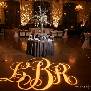 Wedding reception with custom logo on dance floor