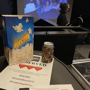 Got ready for movie with wine and popcorn