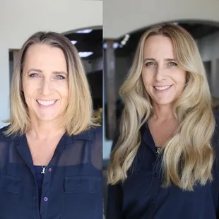 Before and after custom colored,  NBR and Hair Extensions for blonde hair