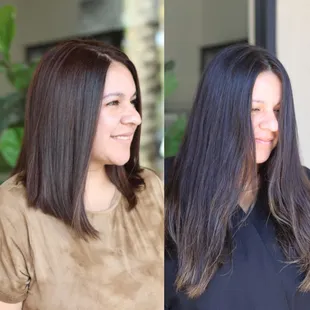 Before and after a major haircut and color