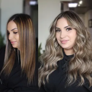 Before and after color and two rows of 18 inch Hair Extensions for a brighter look