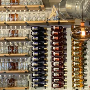 shelves of wine bottles