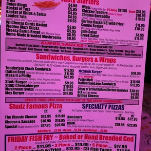 Front of Studz menu