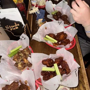 Bottom(Left) to top(Right): Jamaican Jerk, Garlic Parmesan, Homey BBQ, Thai Chili, Mango Habanero