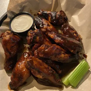 Bar-a-cha-cha charred wings with ranch