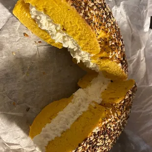 the inside of a bagel