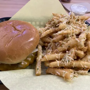 Cheeseburger with Parmesan fries.