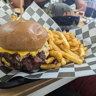 Bourbon double bacon cheeseburger &amp; fries!