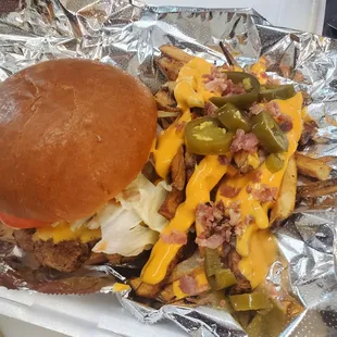 a hamburger and french fries