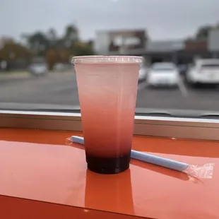 blackberry lemonade (tropicana lemonade + blackberry syrup)