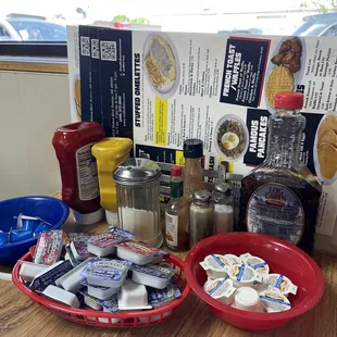 Condiments and menus.