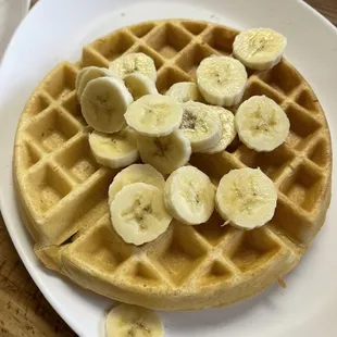 Waffle with bananas.