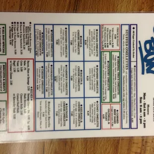 Updated menu with new prices etc