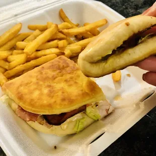Sicilian sandwich, on pita bread with hardly anything inside.