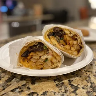 two burritos on a plate