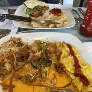 Chorizo breakfast burrito and stuff burger