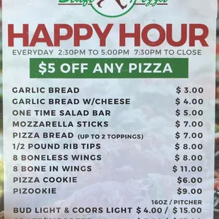 Happy hour menu