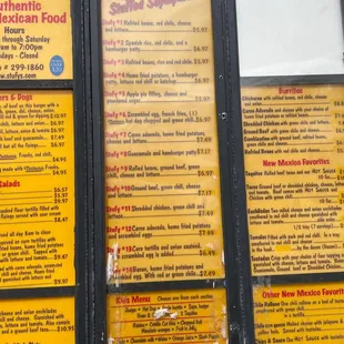 menus and prices