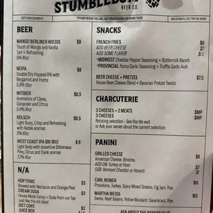 Menu for soft opening