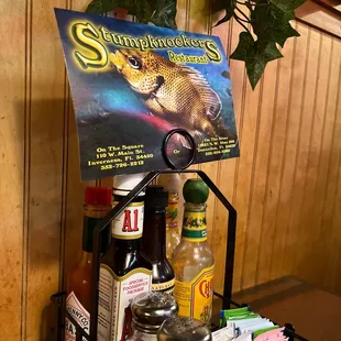 a table with condiments