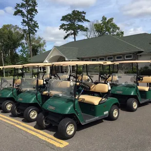 a row of golf carts