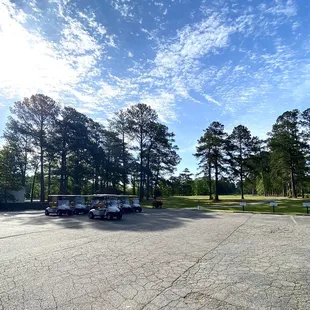 a golf cart parked in a parking lot
