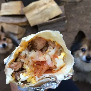 Steak, egg, cheese &amp; hash bfast burrito