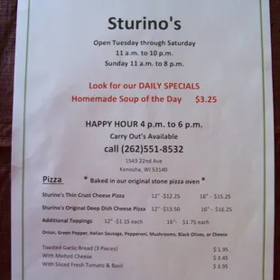 Our new menu, page 1.