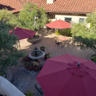 View from the Sparrow Room overlooking the fountain and courtyard