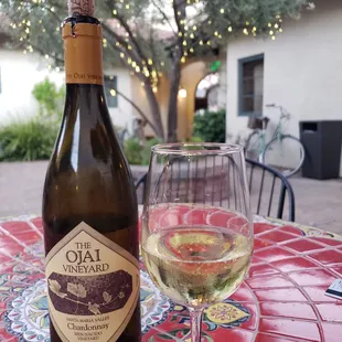 Chilled local Ojai Chardonnay and twinkle lights in the trees