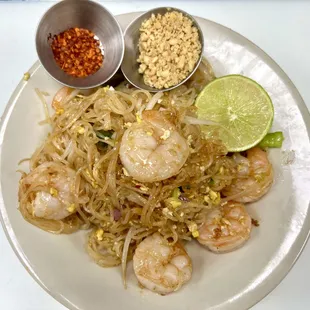 Shrimp Pad Thai. There is an option for chicken as well. Gluten-free and dairy-free.