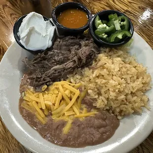 Build your own burrito with Barbacoa beef.