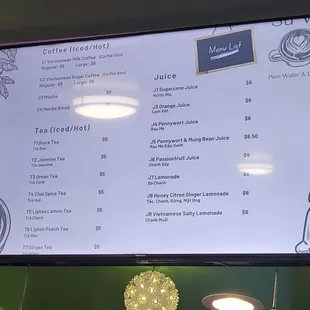 a menu for a coffee shop