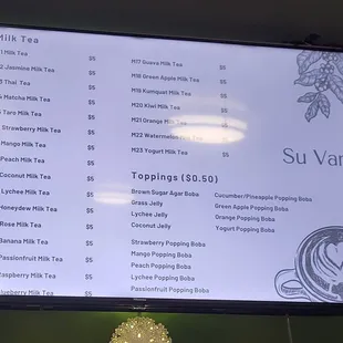 a menu on a large screen