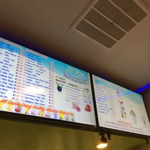 menus on a large screen in a restaurant