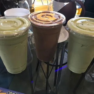 Avocado smoothie and iced mocha blend
