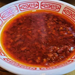 Side of chili oil. Smokey and tasty.