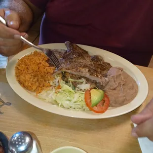 3 pork plate and rice and beans