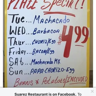 a sign for breakfast specials
